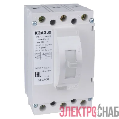 Выключатель автоматический 100А 1200Im ВА57-31-340010 УХЛ3 690В AC КЭАЗ 108427