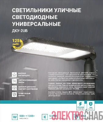 Светильник уличный линзованный светодиодный ДКУ-2UB 50Вт 230В 5000К 6250лм 125лм/Вт универсальный IP65 NEOX 4690612057415