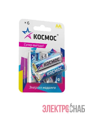 Элемент питания алкалиновый AA/LR6 BP-6 (блист.6шт) КОСМОС KOCLR6BL6