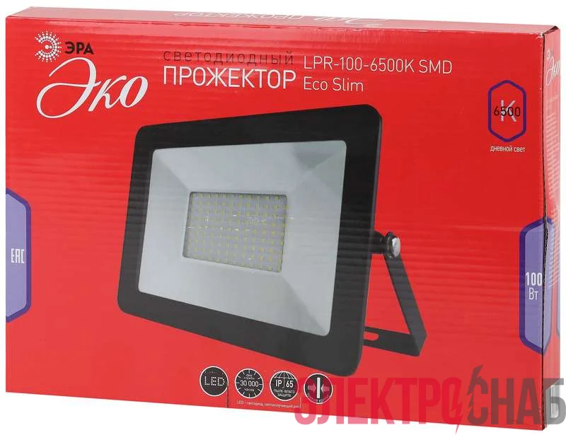 Прожектор светодиодный LPR-100-6500K SMD Eco Slim 305х205 100Вт 8000лм 6500К IP65 ЭРА Б0036387