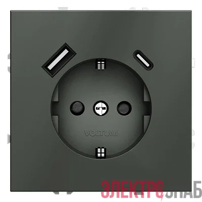 Розетка 1-м СП S70 16А с USB A+С с заземл. защ. шторки механизм титан Voltum VLS040506