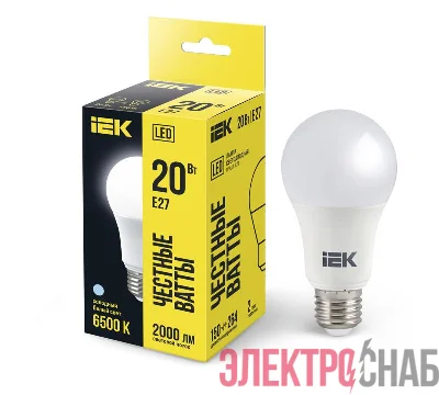 Лампа светодиодная A60 20Вт грушевидная 230В 6500К E27 IEK LLE-A60-20-230-65-E27