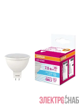 Лампа светодиодная LED STAR MR16 7.5W/840 (замена 75Вт) 7.5Вт пласт. 4000К нейтр. бел. GU5.3 700лм 110 град. 220-240В OSRAM 4058075229099
