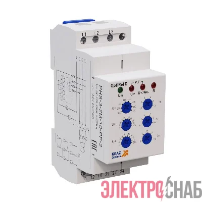 Реле контроля фаз OptiRel D PHS-3-2M-10-PN-2 универсальное 3Ф+N 2СО КЭАЗ 332002