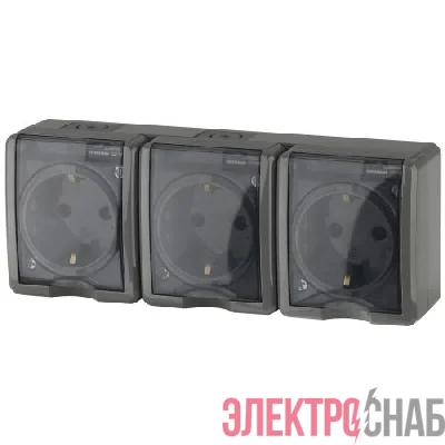 Розетка 3-м ОП Эра Эксперт 11-2406-03 16А IP54 16AX 250В 3х2P+E защ. шторки сер. Эра Б0020723