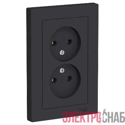 Розетка 2-м СП AtlasDesign 16А IP20 без заземл. в сборе карбон SE ATN001020