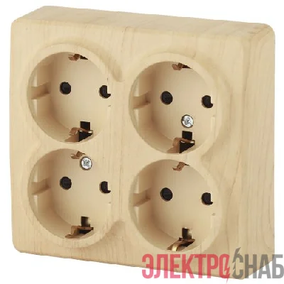 Розетка 4-м ОП Эра Эксперт 11-2211-11 16А IP20 16AX 250В 4х2P+E Schuko защ. шторки сосна Эра Б0020711
