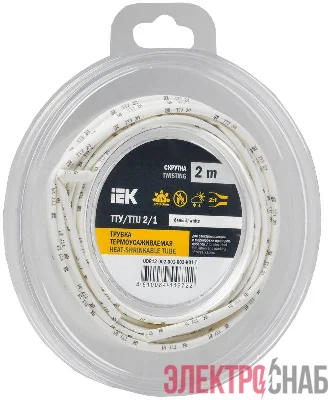 Трубка термоусадочная ТТУ нг-LS 2/1 бел. (уп.2м) IEK UDR12-002-001-002-K01-T