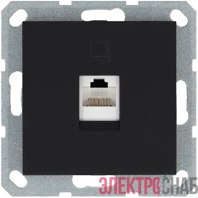 Розетка компьютерная 1-м RJ45 IP20 кат. 5E механизм черн. матов. soft touch Jasmart G6105PB