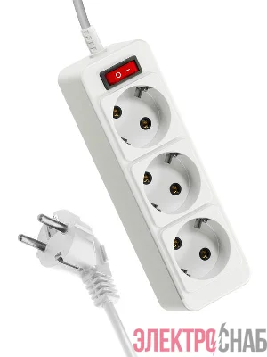 Удлинитель 3х3м с заземл. 10А IP20 ПВС 3х0.75 с выкл. КОСМОС YKsm3m-3g-Z-V(10A)P