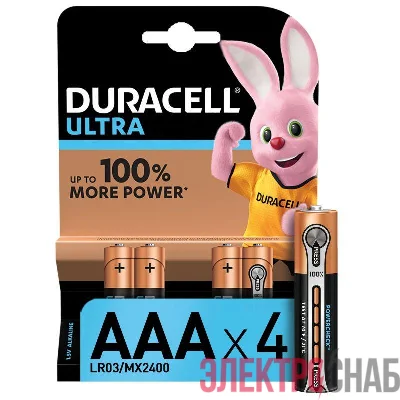 Элемент питания алкалиновый LR03-4BL Ultra (блист.4шт) Duracell Б0038762