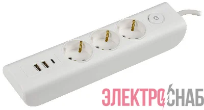 Удлинитель 3х2м с заземл. 16А 250В MODERN У03В с выкл. USBх3 (type-Aх2шт + type-Cх1шт) ПВС 3х1 бел. IEK WYP12-16-03-02-ZKU-K01
