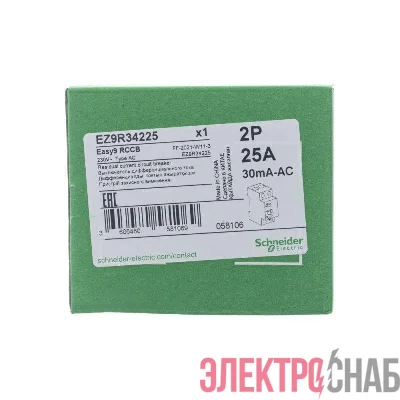 Выключатель дифференциального тока (УЗО) 2п 25А 30мА тип AC EASY9 SchE EZ9R34225