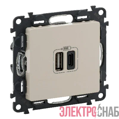 Устройство зарядное Valena Life с 2-мя USB-разьемами тип A-тип C 240В/5В 3000мА с лиц. панелью сл. кость Leg 753206