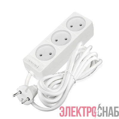 Удлинитель 3х3м без заземл. 10А IP20 2.2кВт ПВС 2х0.75 бел. DOMTOK 2371