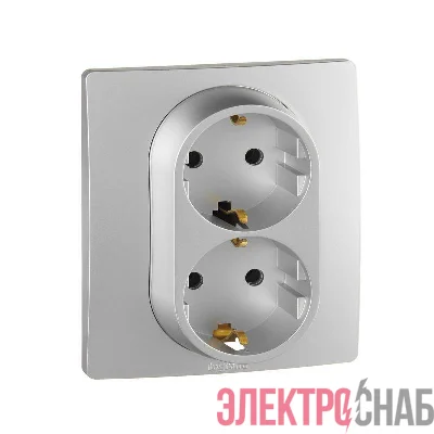 Розетка 2-м СП Etika 16А IP20 250В 2P+E с заземл. немецк. стандарт винт. клеммы в сборе алюм. IEK 672423