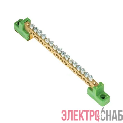 Шина нулевая PE 6х9 16 отвер. латунь с контактной пластиной 2 зел. угловых изолятора PROxima EKF sn0-63-16-2-pe