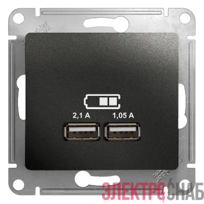 Механизм розетки USB 1-м СП Glossa 5В/2100мА 2х5В/1050мА антрацит SchE GSL000733