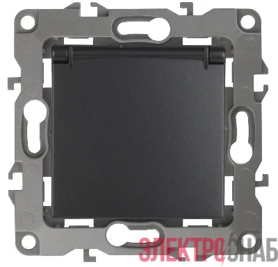 Розетка 1-м СП Эра12 12-2103-05 16А IP20 16AX 250В 2P+E Schuko защ. шторки с крышкой механизм антрацит Эра Б0014697