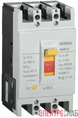 Выключатель автоматический 3п 100А 18кА ВА66-31 GENERICA SAV10-3-0100-G
