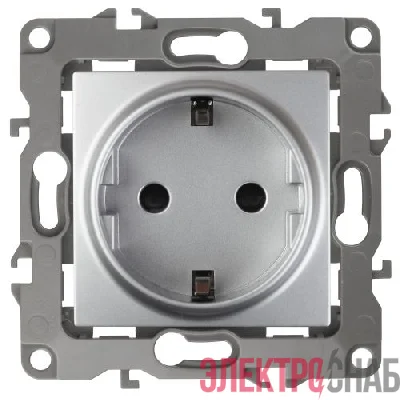 Розетка 1-м СП Эра12 12-2102-03 16А IP20 16AX 250В 2P+E Schuko защ. шторки механизм алюм. Эра Б0014689