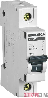 Выключатель автоматический модульный 1п C 50А 4.5кА ВА47-29 GENERICA MVA25-1-050-C