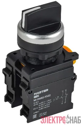 Переключатель 2 полож. 1НО+1НЗ возвратный черн. MASTER IEK MI-SW60-11X22-3-24-2-K02