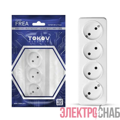 Розетка 4-м ОП Frea 16А IP20 250В без заземл. АБС-пластик бел. TOKOV ELECTRIC TKE-FR-R4-C01