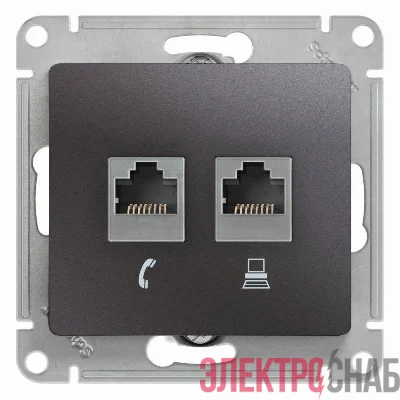 Розетка компьютерная + телефонная 2-м Glossa RJ45 + RJ11 кат.5E механизм графит SE GSL001385