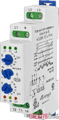 Реле контроля напряжения 3ф РКН-3-15-15 УХЛ4 AC 230В/AC 400В 4-х проводная схема включения задержка срабатывания 0.1...10с ток контактов исполнит. реле 8А 2п Меандр A8302-16933945