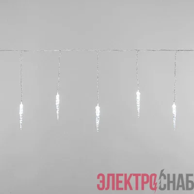 Гирлянда светодиодная "Айсикл" (бахрома) "Сосульки" 1.5х0.25м 10LED бел. 0.51Вт IP20 провод прозр. Neon-Night 303-068
