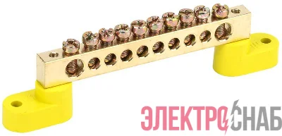 Шина PE "земля" ШНИ-8х12-10-У2-Ж на двух угловых изоляторах IEK YNN10-812-10C2-K05