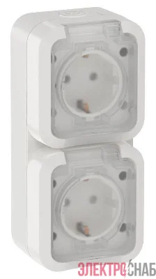 Розетка 2-м ОП TORS 16А IP55 TS332 вертик. с заземл. с крышкой бел. IEK TS-R26-16-55-V-K01