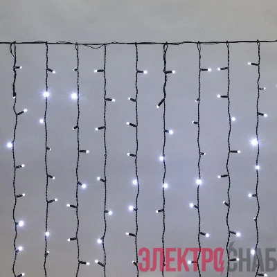 Гирлянда светодиодная "Светодиодный Дождь" 2х1.5м 300LED бел. 23Вт 230В IP65 постоян. свечение провод черн. (нужен шнур питания 303-500) Neon-Night 235-125