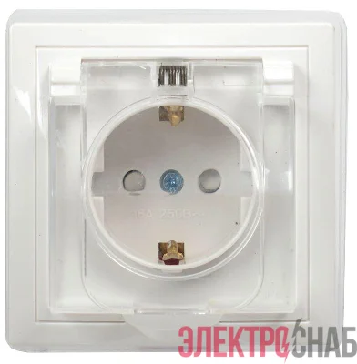 Розетка 1-м СП Кварта РСбш10-3-ККБ-44 16А IP44 с заземл. защ. шторки с крышкой керамика бел. IEK ERK70-K01-10-DM-44