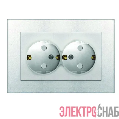 Розетка 2-м СП Афина 16А IP20 с заземл. защ. шторки в сборе серебр. Universal A0050-S