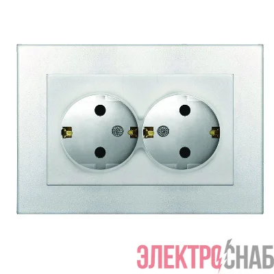 Розетка 2-м СП Афина 16А IP20 с заземл. в сборе серебр. Universal A0128-S