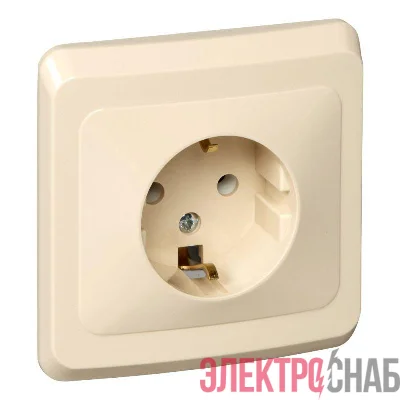 Розетка 1-м СП Этюд 16А IP20 250В с заземл. без защ. шторок крем. SE PC16-003K