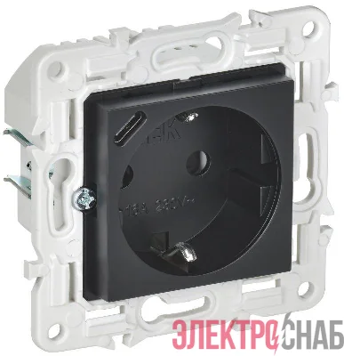 Розетка SKANDY 18Вт 16А с заземл. защ. шторки с USB C SK-R17Bl черн. IEK SK-R14-16-U14-018-K02