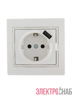 Розетка 1-м СП Mira 16А с заземл. + USB разъем бел. LEZARD 701-0202-181