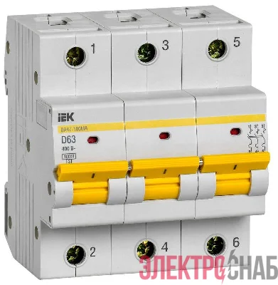 Выключатель автоматический модульный 3п D 63А 10кА ВА47-100МА без тепл. расцеп. KARAT IEK MVA43-3-063-D
