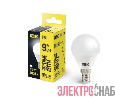 Лампа светодиодная G45 9Вт шар 4000К нейтр. бел. E14 230В IEK LLE-G45-9-230-40-E14