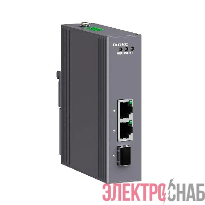 Медиаконвертер промышленный 3-х портовый 1х100Base-X SFP слот 2х10/100Base-T(X) портов RJ45 12-48В DC/18-30В AC с резервированием DKC N1100-1SFP2T-P2