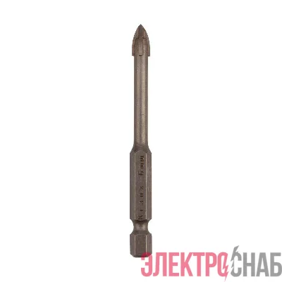 Сверло по стеклу и керамике 6мм 4 грани шестигранный хвостовик Kranz KR-91-0649