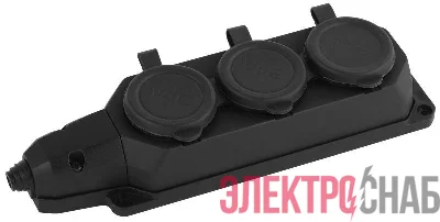 Колодка удлинителя 3-м с заземл. 16А IP44 K-3e-B-IP44 каучук черн. Эра Б0044545