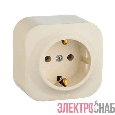 Розетка 1-м ОП Quteo 16А IP20 2P+E с заземл. без защ. шторок сл. кость Leg 782241
