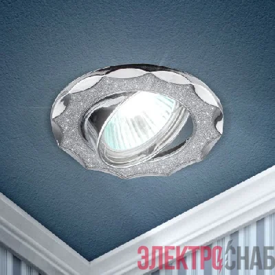 Светильник точечный DK17 CH/SH SL 50Вт MR16 12В декор "звезда со стекл. крошкой" хром./серебр. ЭРА C0043755