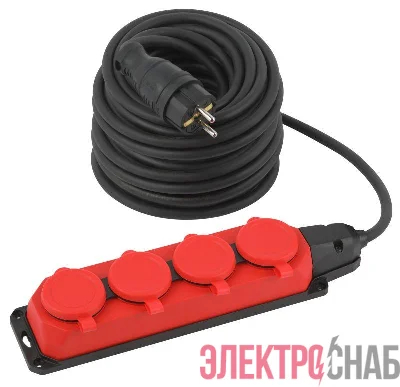 Удлинитель силовой UK-4e-3x1.5-30m-IP44(KG) с заземлением 4 розетки каучук 30м КГ 3х1.5кв.мм IP44 Эра Б0057588
