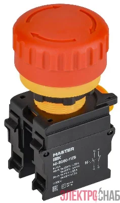 Кнопка "Грибок" 1НО+1НЗ MASTER поворотн. с фиксацией красн. IEK MI-BG60-11ZS-3-23-K04