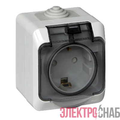 Розетка 1-м ОП Этюд 16А IP44 250В с заземл. защ. шторки с крышкой сер. SE PA16-044C